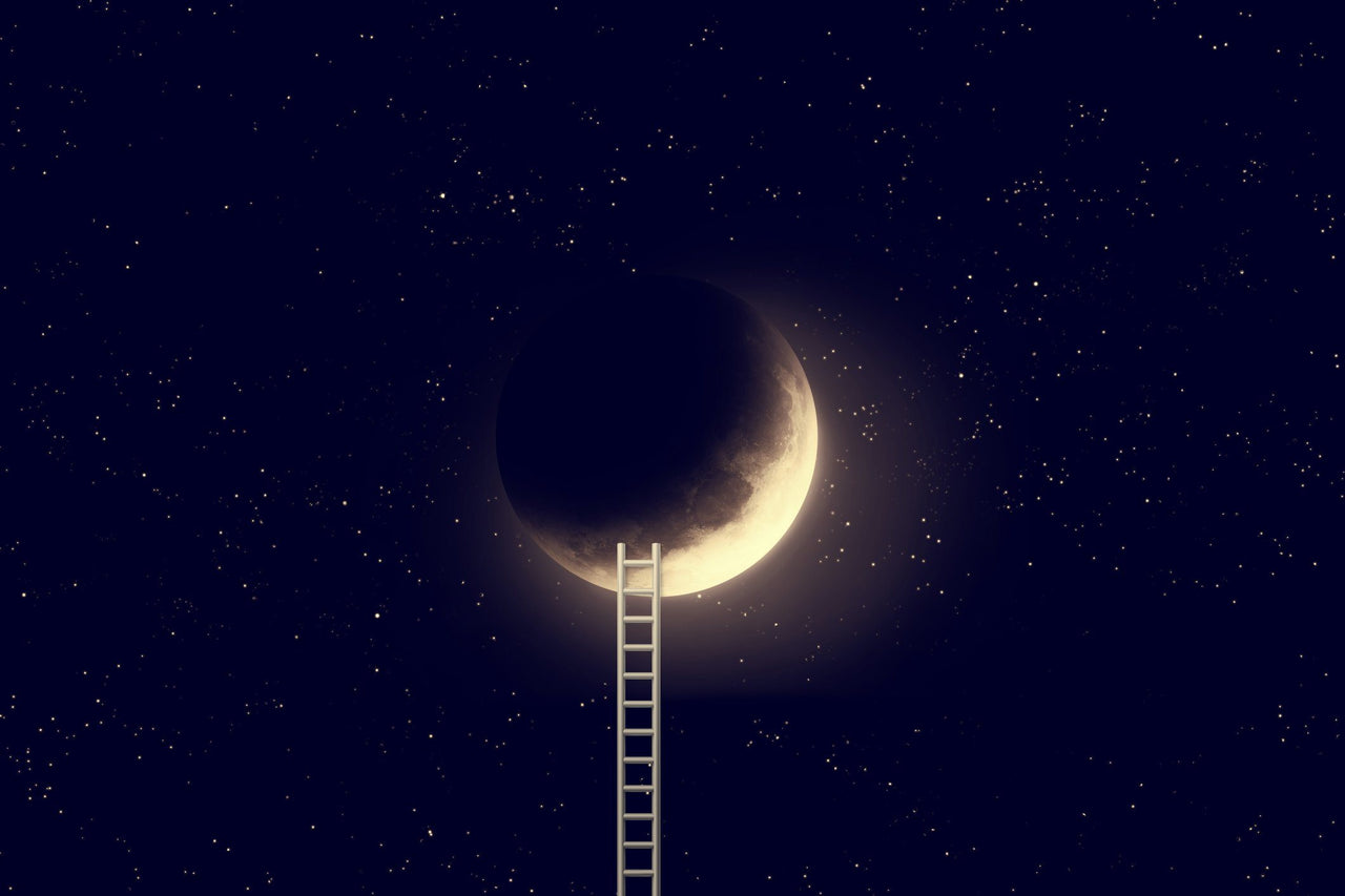 ladder to the moon surrounded by stars