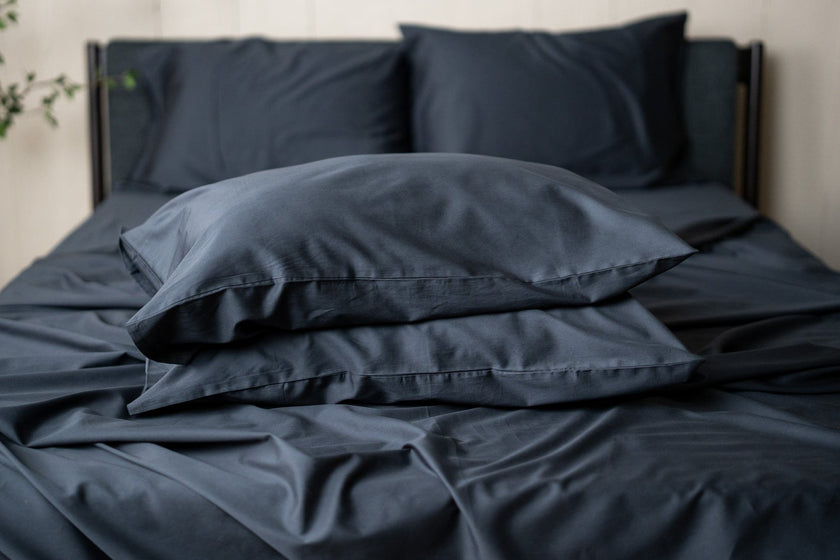 Slate Grey Sateen Organic Cotton Luxury Pillowcase Set stacked