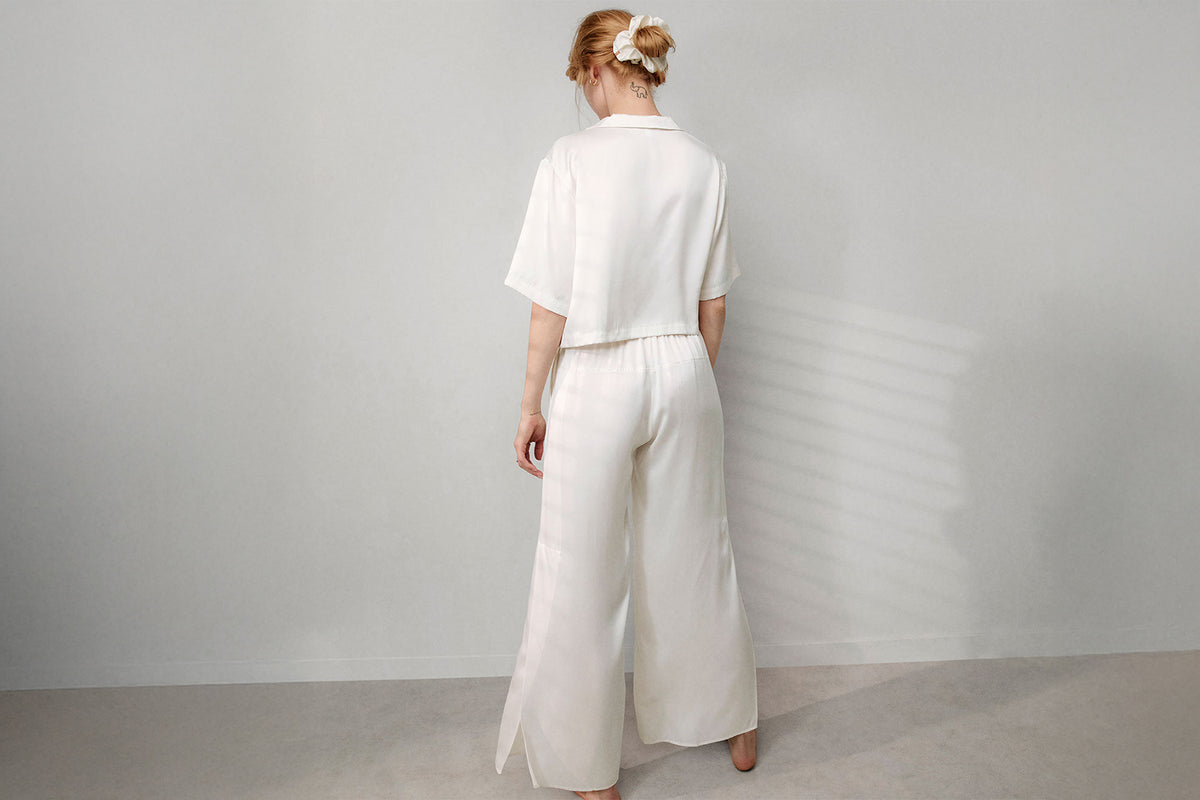 Washable Silk High Rise Pant Set - Tranquil White – Nest Bedding®