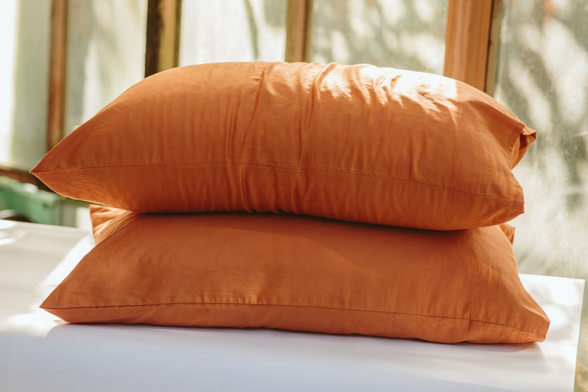 the Sateen Organic Cotton Pillowcases in Terracotta