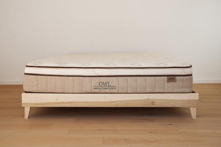 The Woodland Platform Sunlit Ash Front with an Owl Natural Latex Hybrid mattress