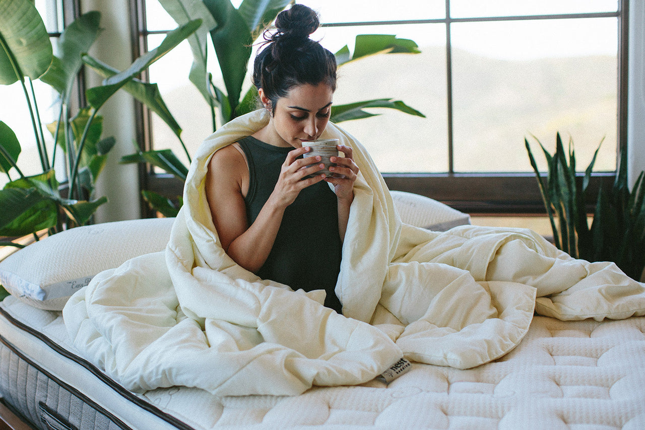 Nest Bedding Washable Wool Comforter - Nest Bedding®  in a beautiful green and natural light bedroom