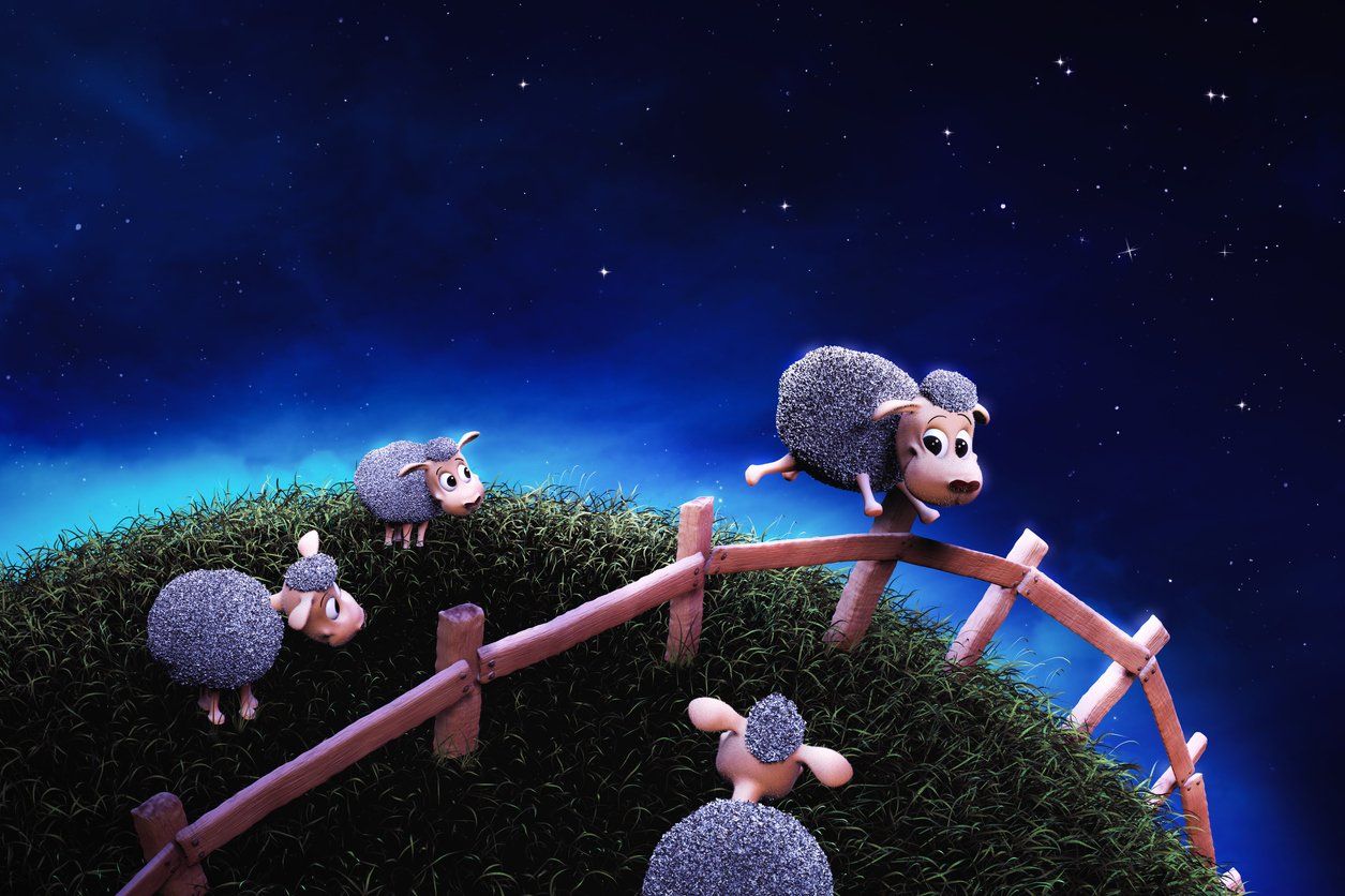 graphic of cute sheep jumping a fence at night