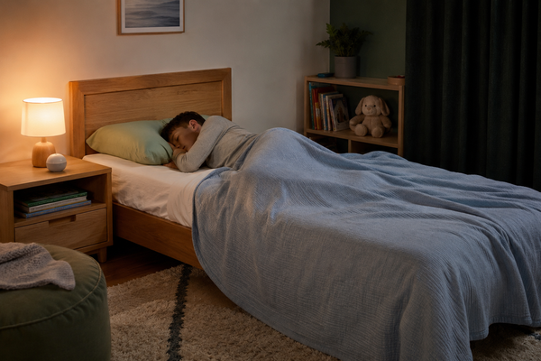 Child sleeping comfortably in breathable pajamas on clean kids bedding