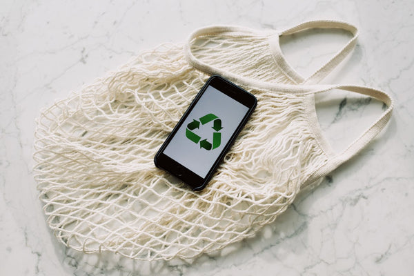 Recycling symbol and bag - environmental impact