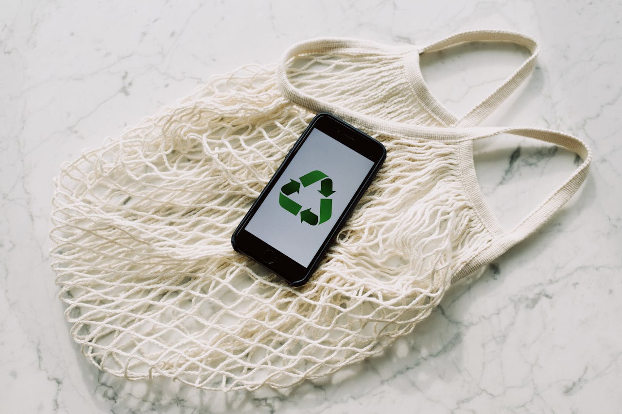Recycling symbol and bag - environmental impact