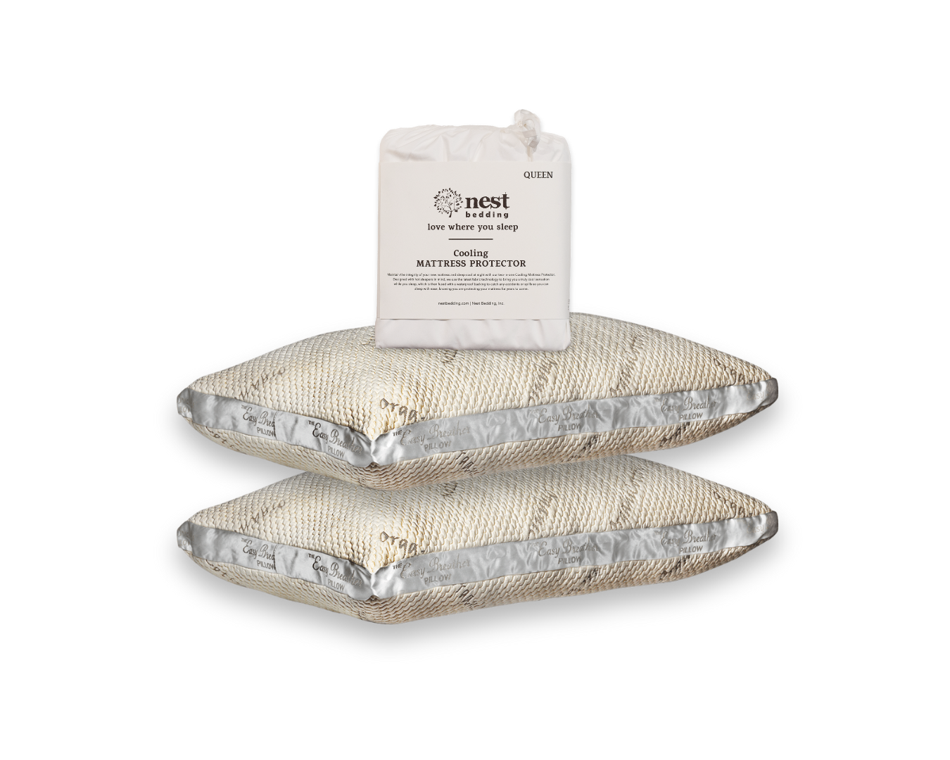 Nest Bedding, two easy breather natural pillows, cooling cotton mattress protector, black friday, cyber monday, mattress bundle deal