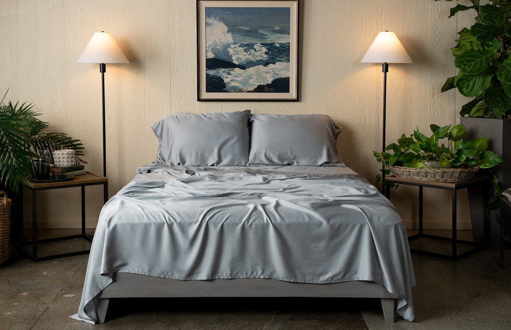 Pewter 100% Bamboo Luxury Sheet Set bedroom scene