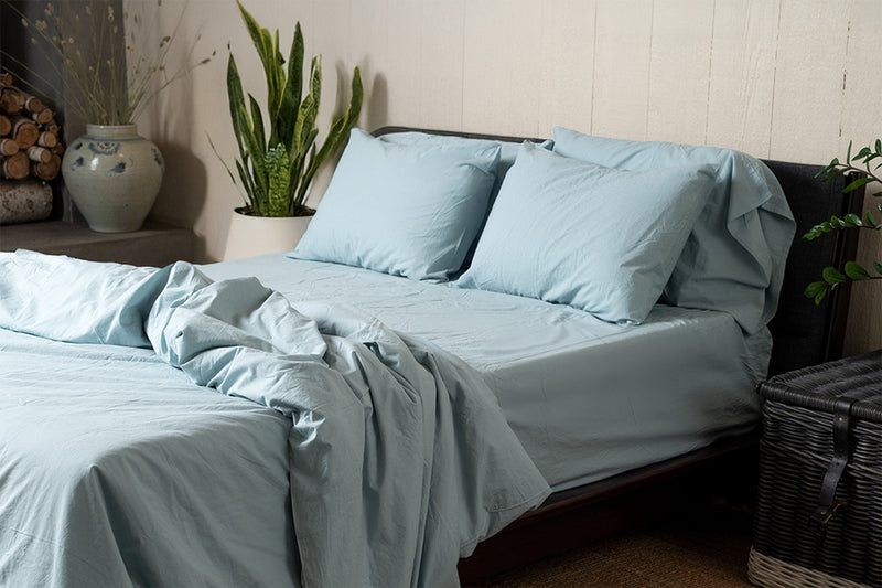 Mint Crinkle Percale Organic Cotton Duvet Cover Set