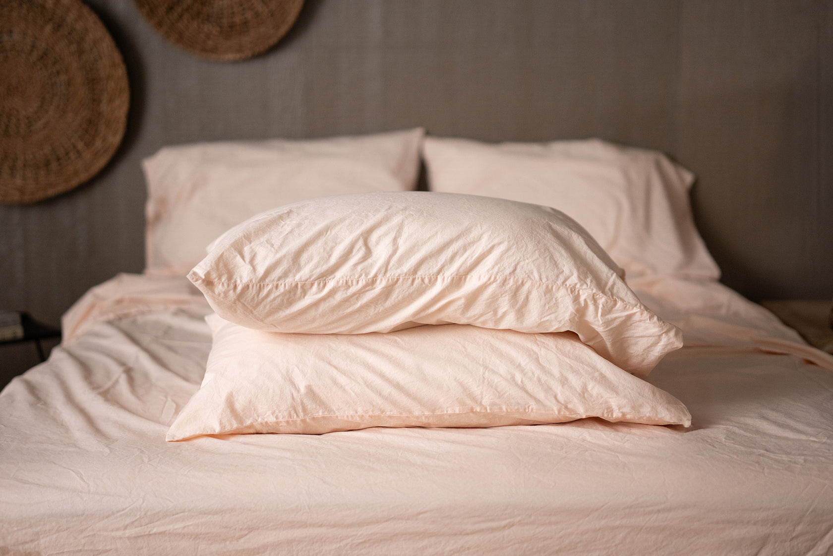 Peach Crinkle Percale Organic Cotton Pillowcase Set Stacked