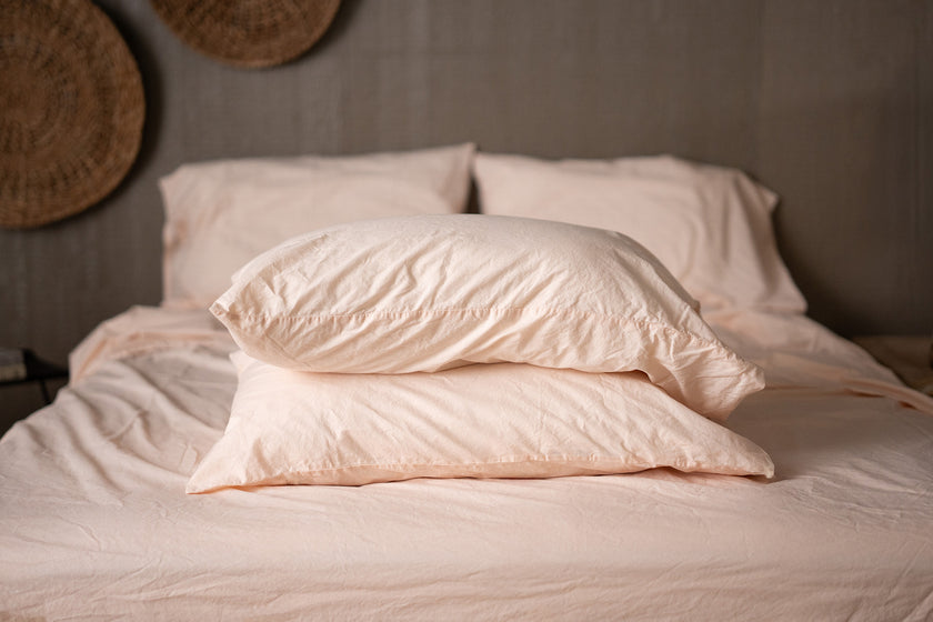 Peach Crinkle Percale Organic Cotton Pillowcase Set Stacked