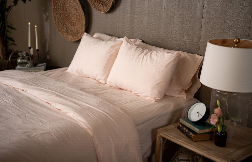 Peach Crinkle Percale Organic Cotton Duvet Cover Set