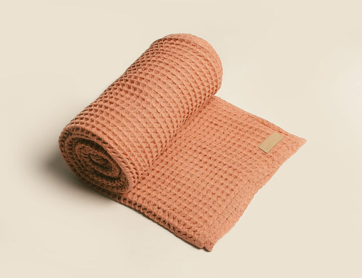 Organic Waffle Throw Blanket Terracotta