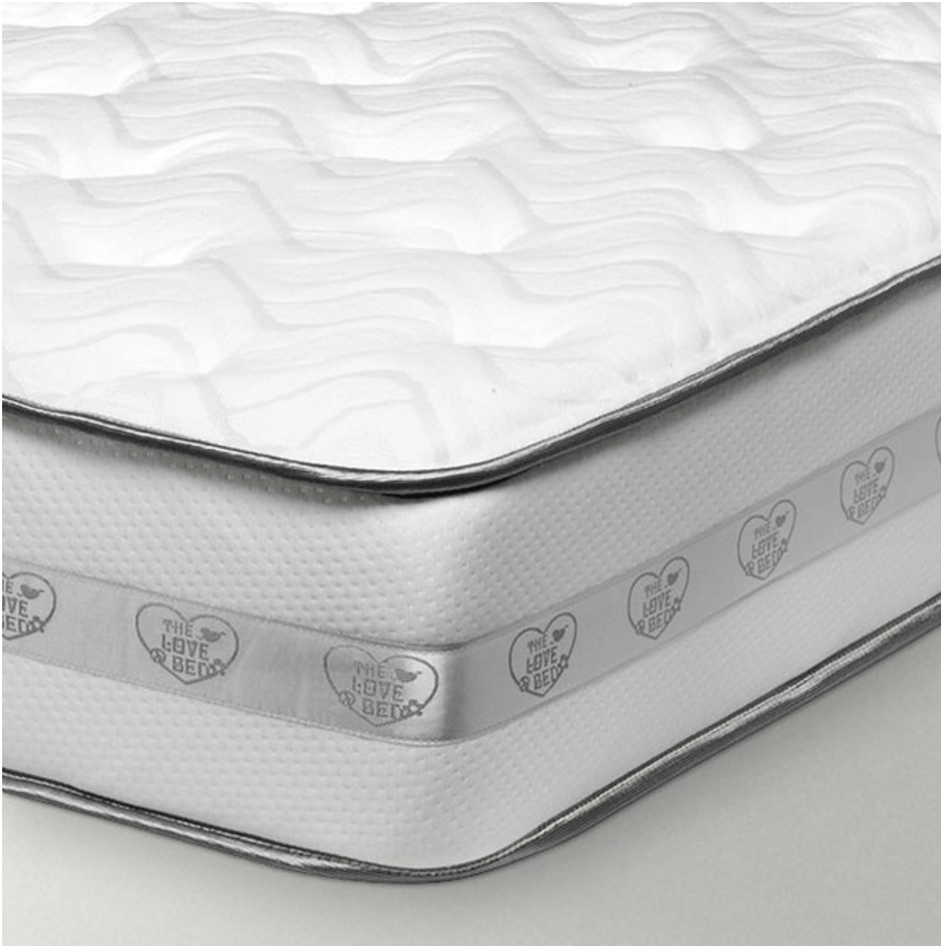 A corner angle of the original Love Bed mattress